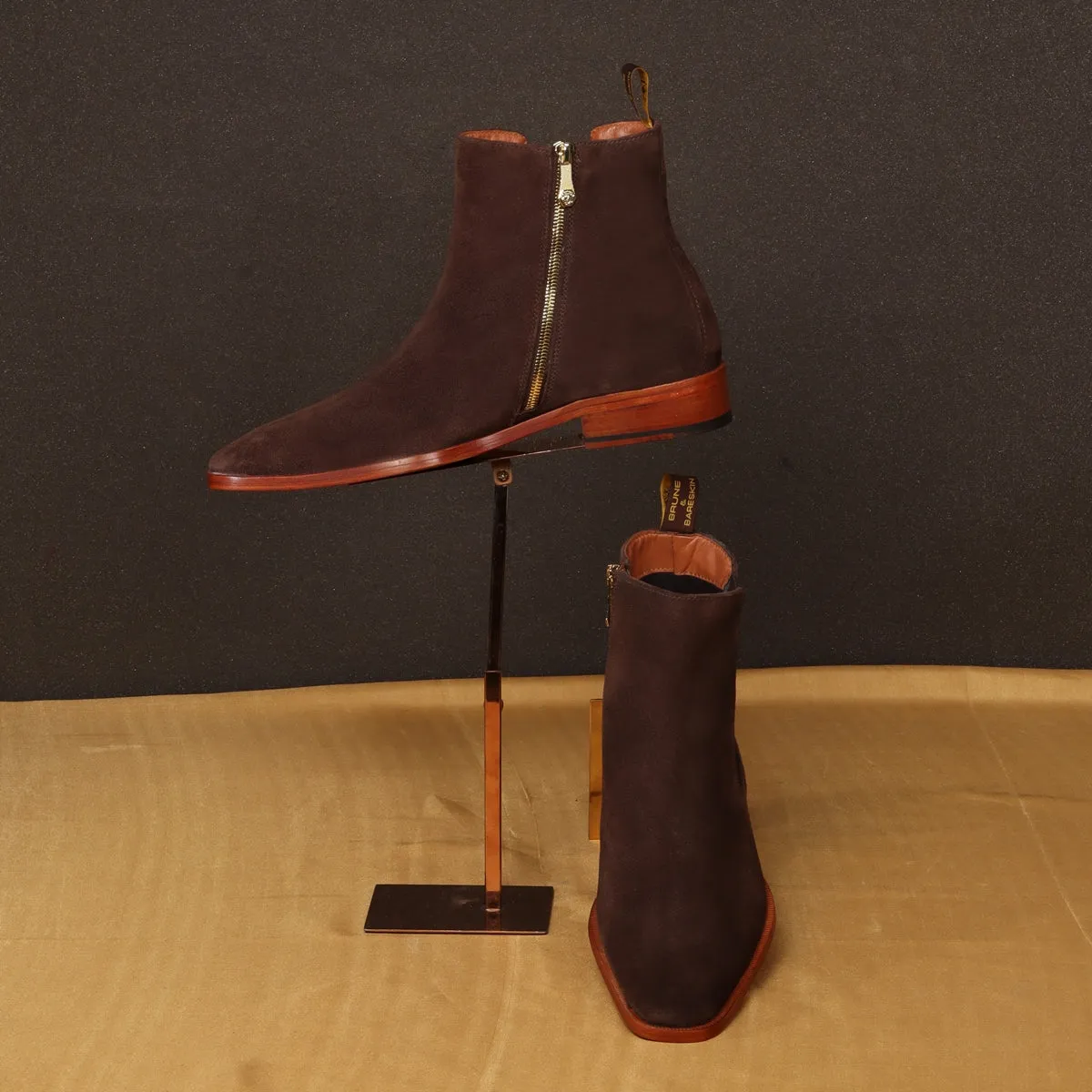 Suede Leather Chelsea Boots Iin Dark Brown Suede Leather With Leather Sole By Brune & Bareskin