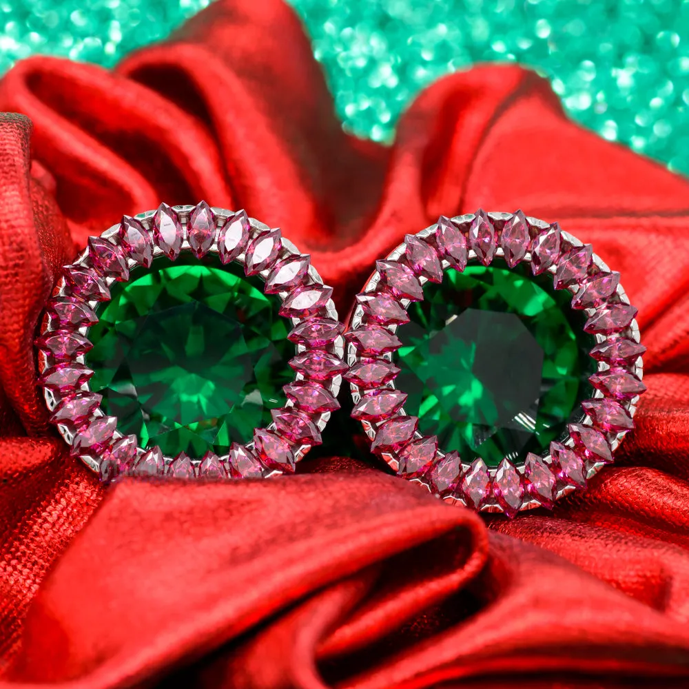 Super Marquise Plugs ( Eyelets ) with Emerald & Red - Holiday Collection