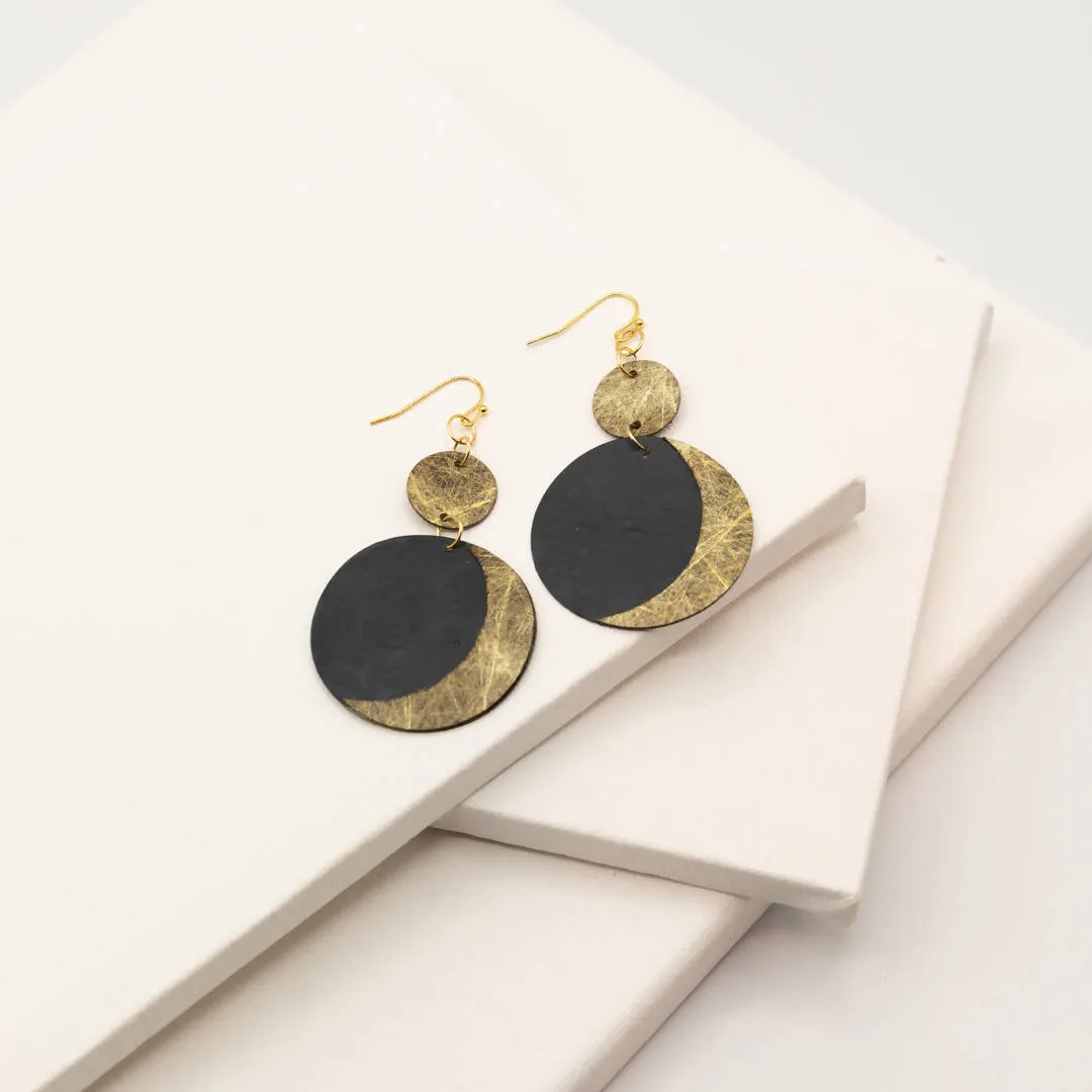 Susan Twining Creations - Gold and Black Crescent Moon Drop Earrings