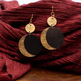 Susan Twining Creations - Gold and Black Crescent Moon Drop Earrings