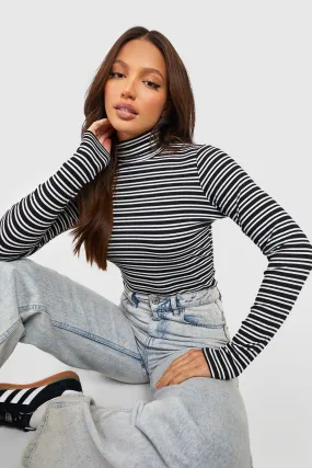 Tall Knit Stripe Turtleneck Fitted Longsleeve Top