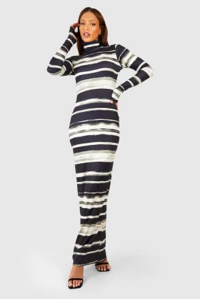 Tall Stripe Print Turtleneck Maxi Dress