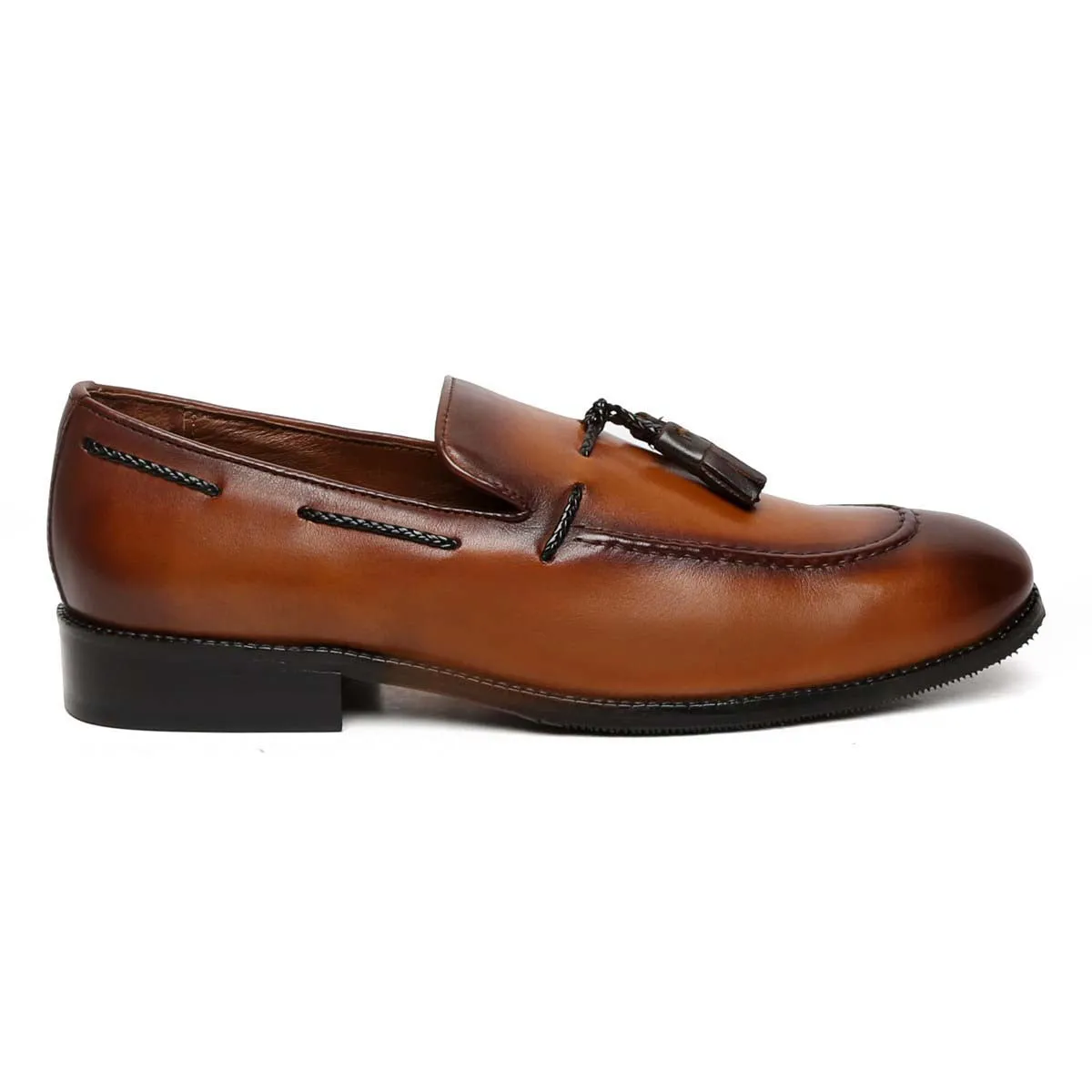 Tan Genuine Leather Loafers with Side Lacing Tassel By Brune & Bareskin