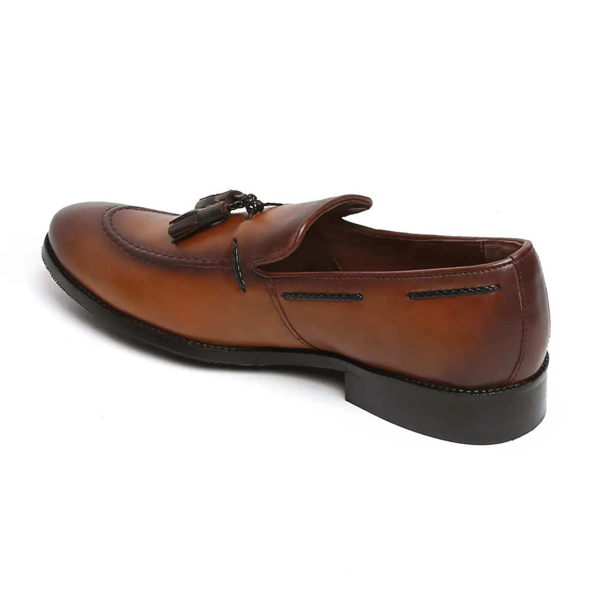 Tan Genuine Leather Loafers with Side Lacing Tassel By Brune & Bareskin