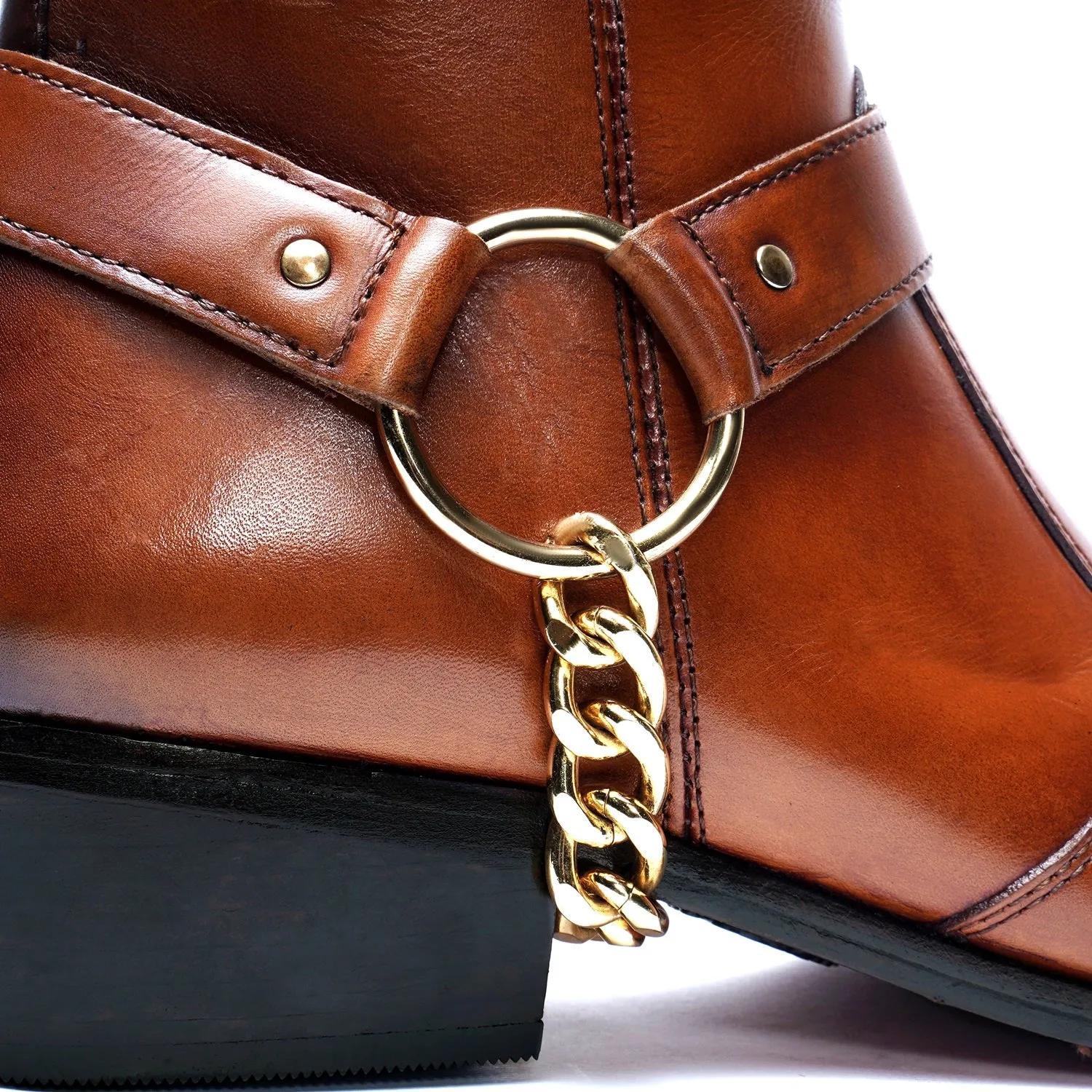 Tan Hybrid Chain Boots in Genuine Leather