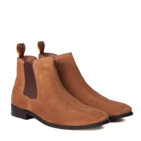 Tan Suede Leather Chelsea Boots with Leather Sole