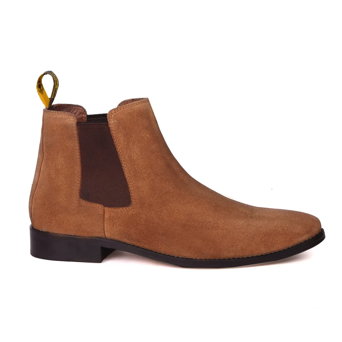 Tan Suede Leather Chelsea Boots with Leather Sole