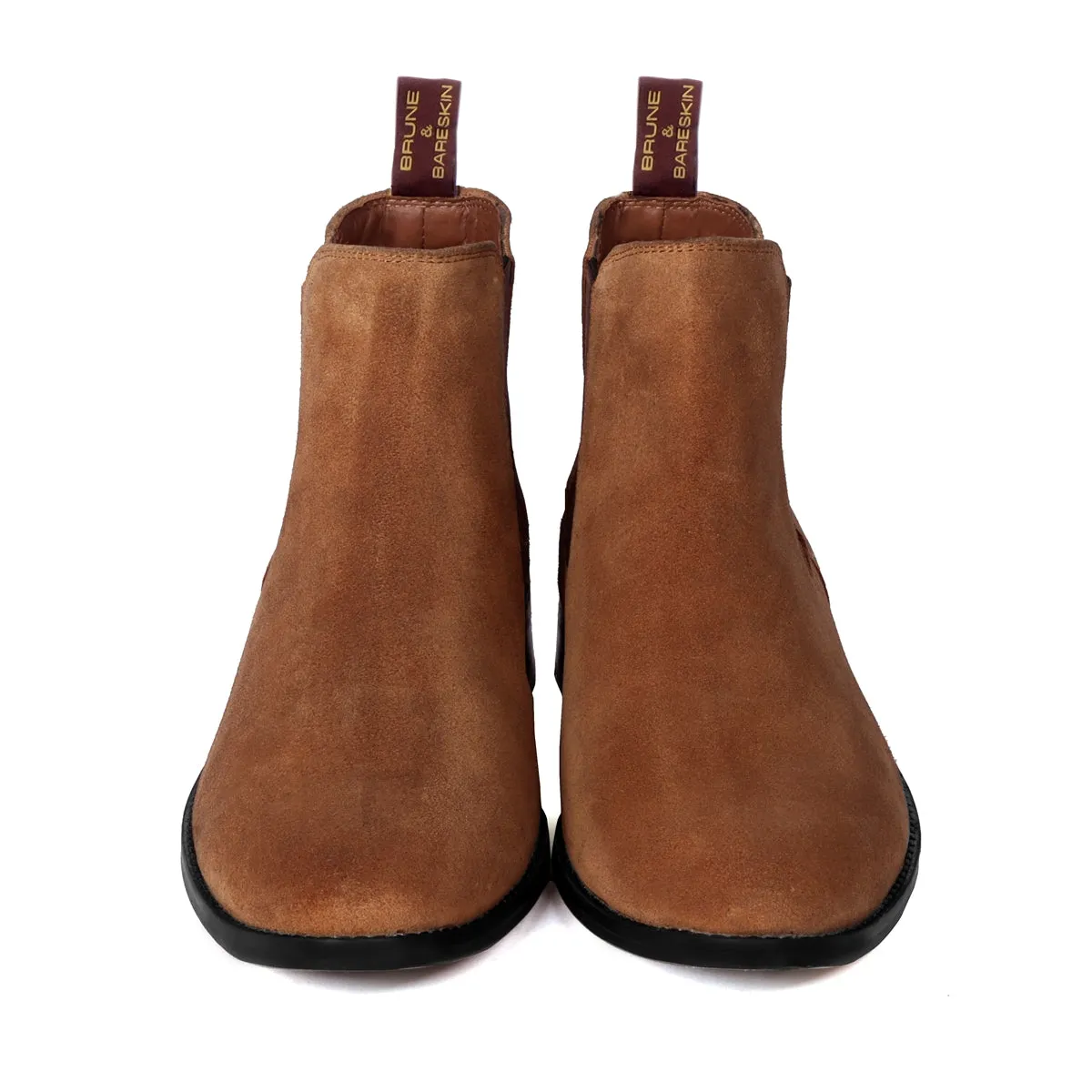 Tan Suede Leather Chelsea Boots with Leather Sole