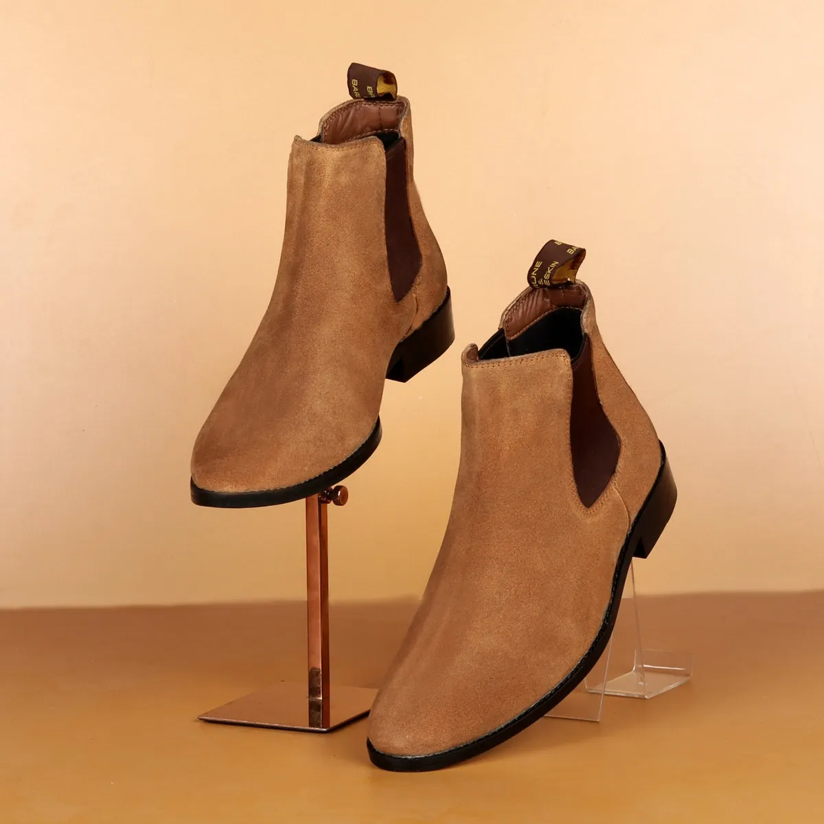 Tan Suede Leather Chelsea Boots with Leather Sole