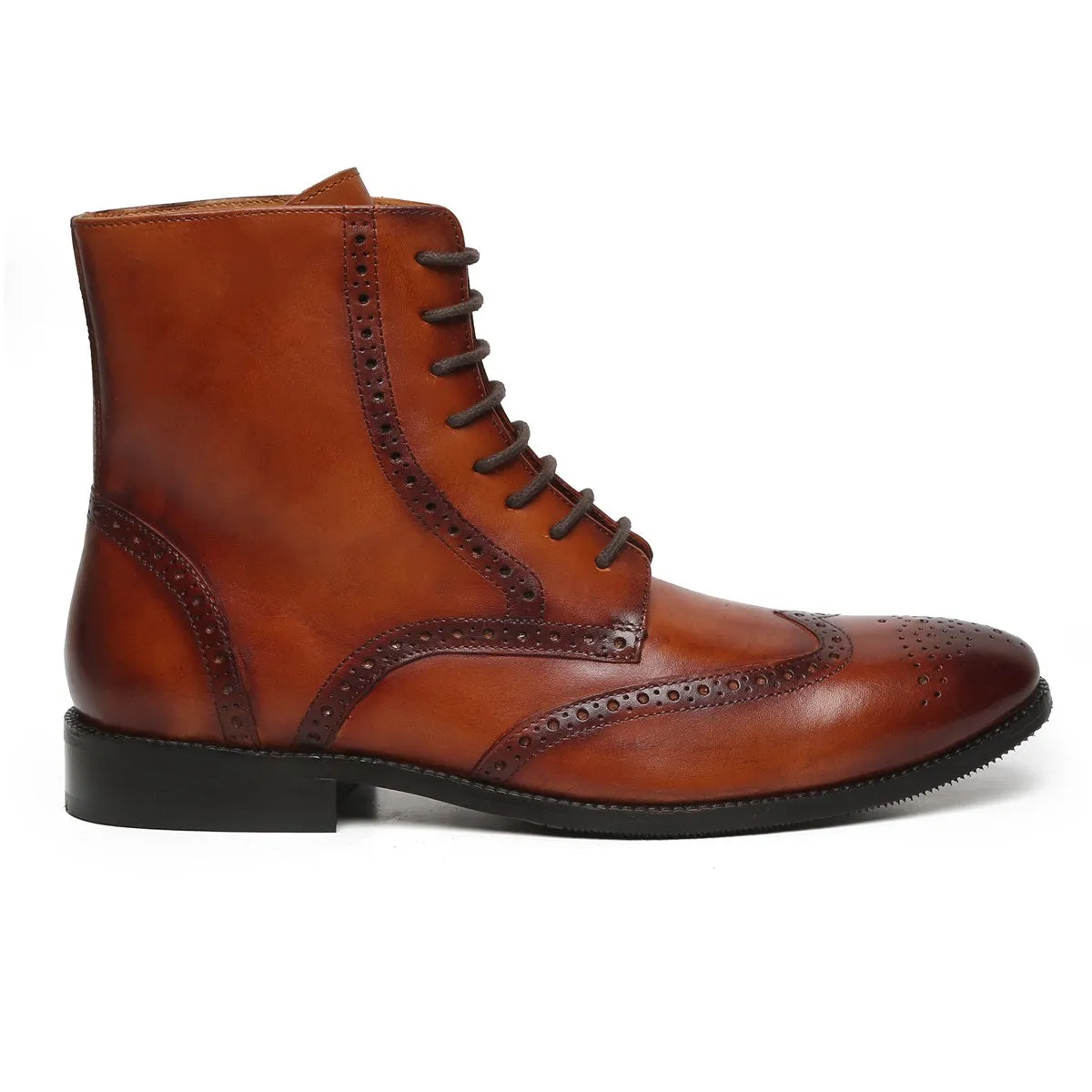 Tan Wingtip Brogue Formal Leather Boots By Brune & Bareskin