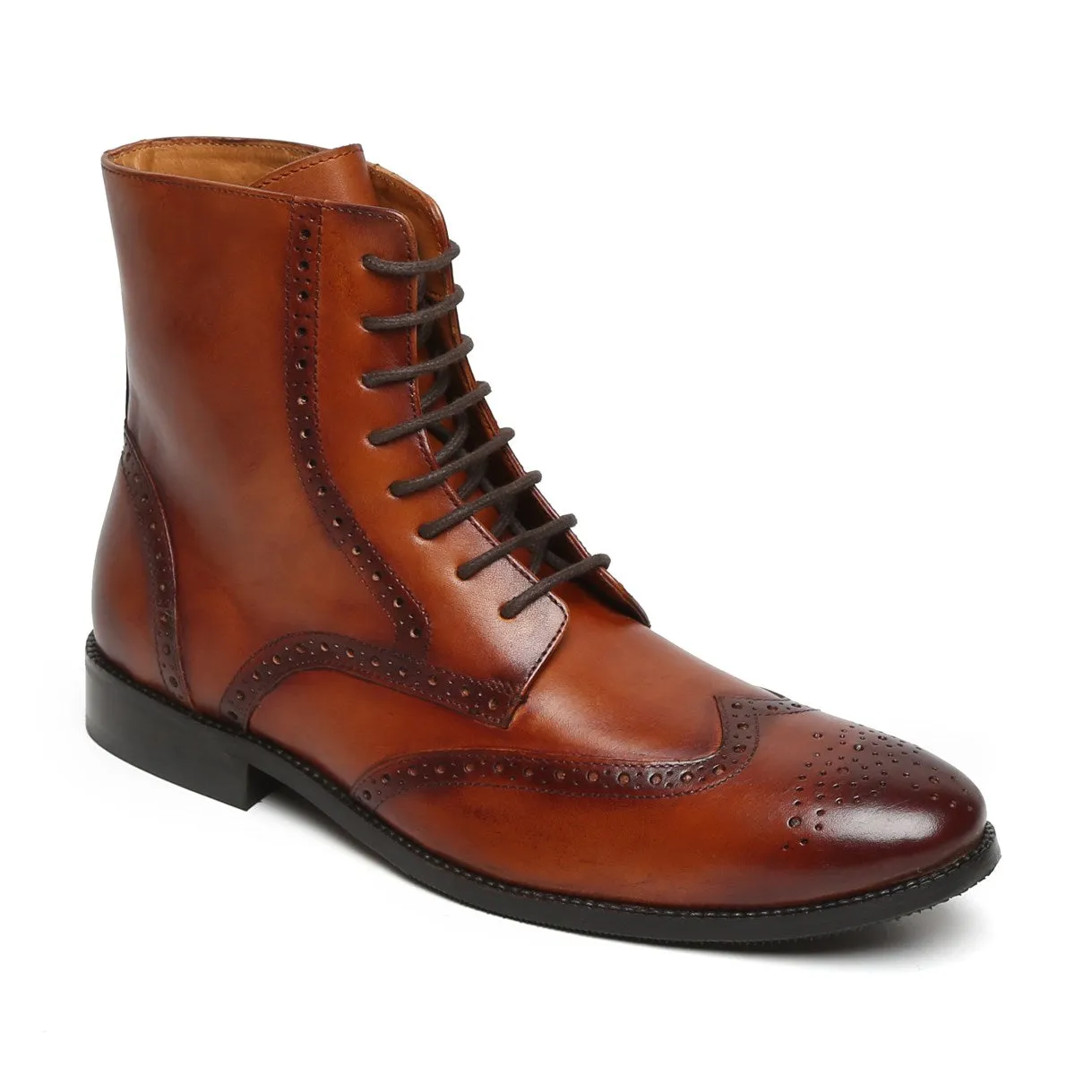 Tan Wingtip Brogue Formal Leather Boots By Brune & Bareskin