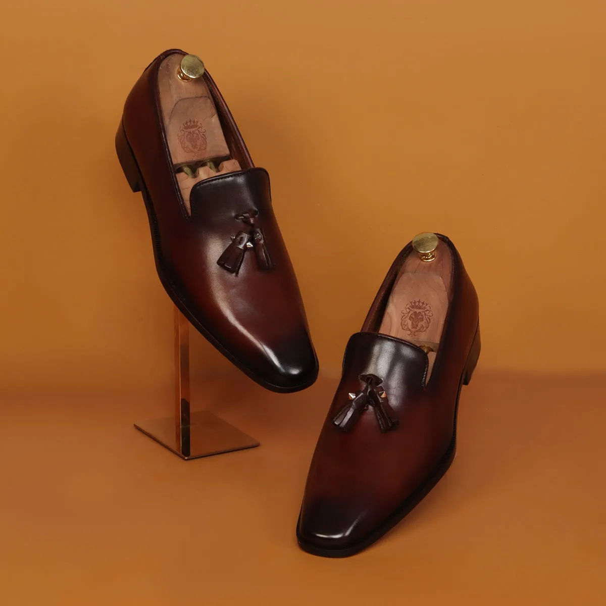 Tassel Italian Loafers for Men's with Dark Brown Leather