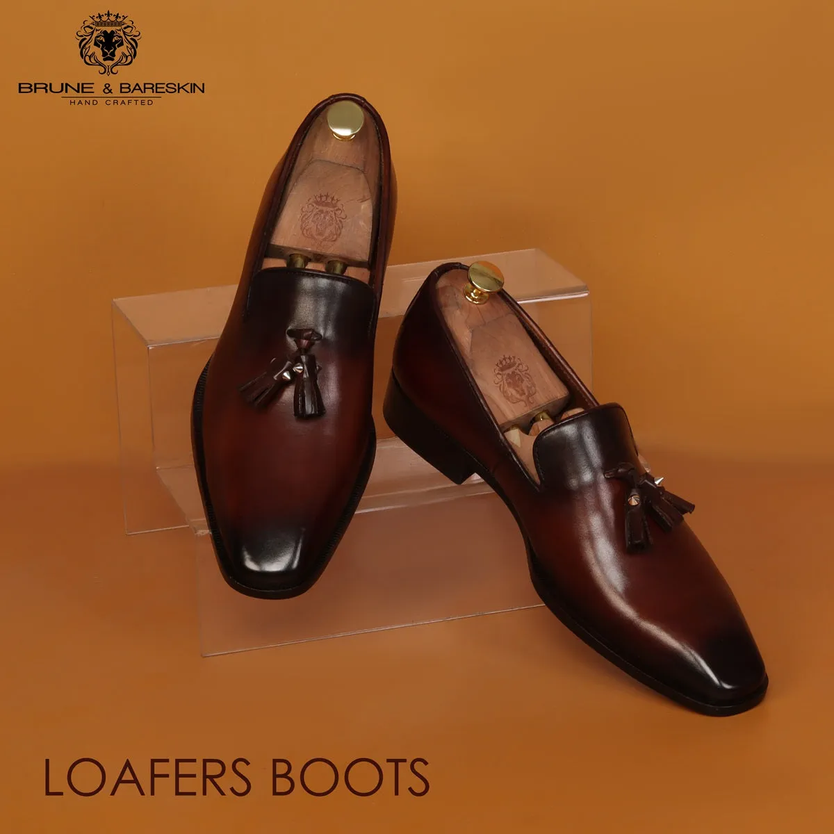 Tassel Italian Loafers for Men's with Dark Brown Leather