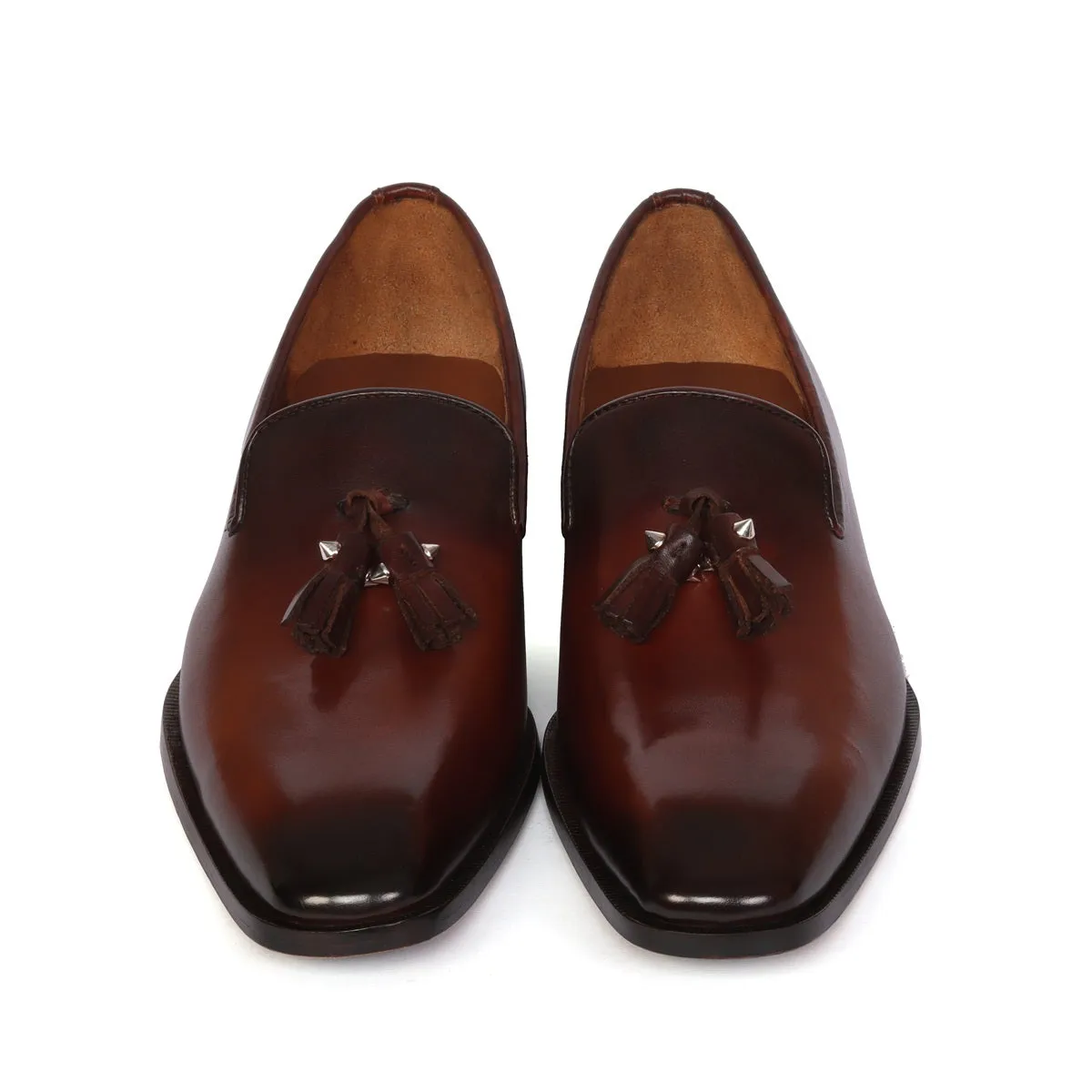 Tassel Italian Loafers for Men's with Dark Brown Leather