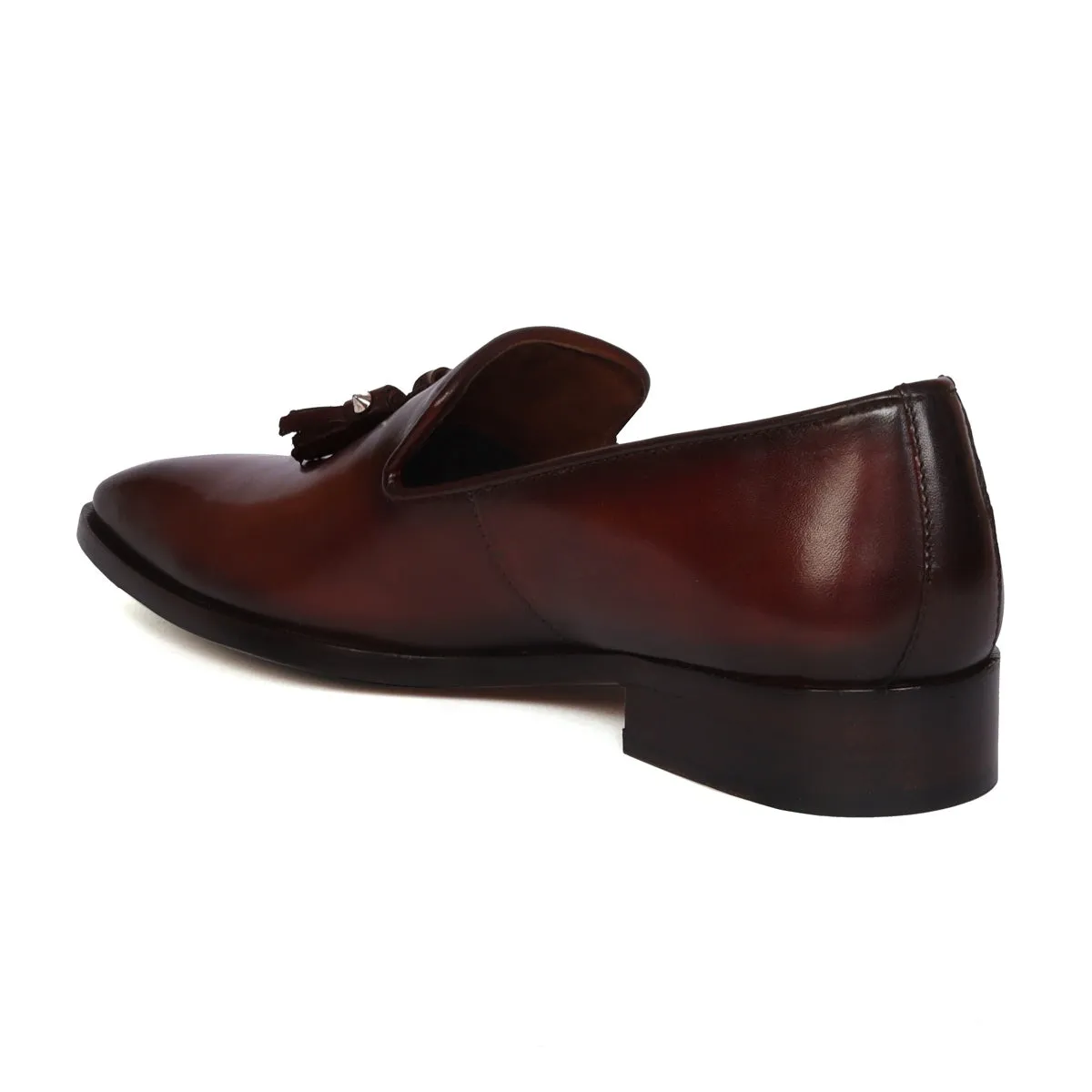 Tassel Italian Loafers for Men's with Dark Brown Leather