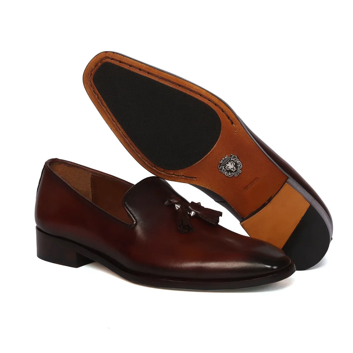 Tassel Italian Loafers for Men's with Dark Brown Leather