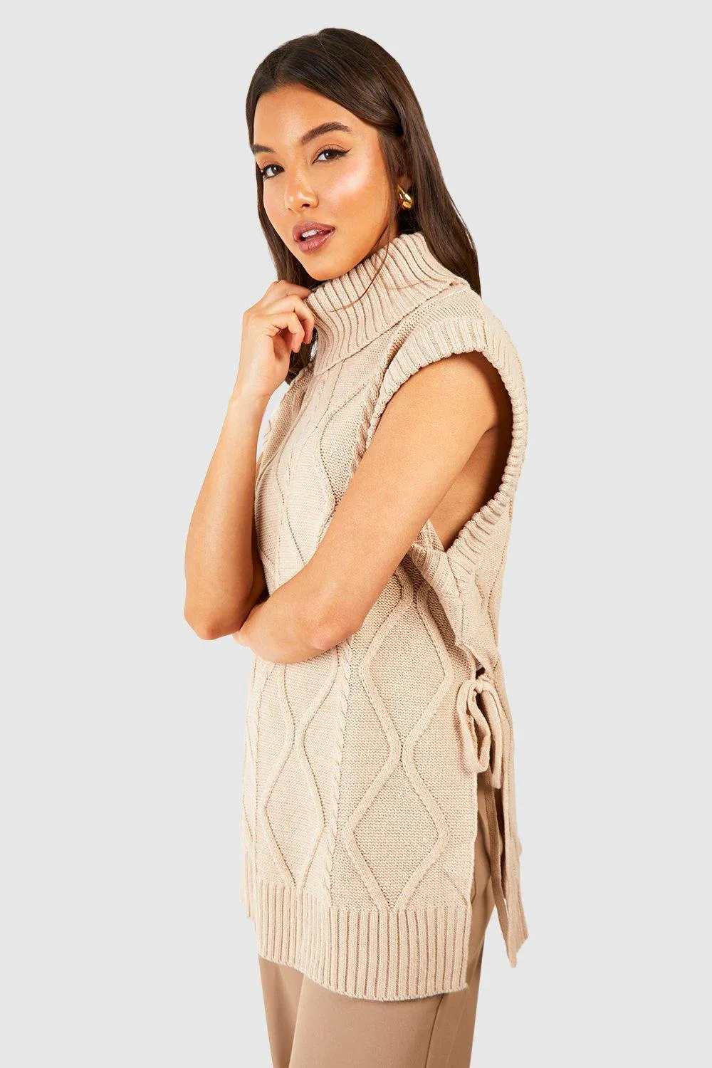 Tie Side Cable Knit Turtleneck Tunic