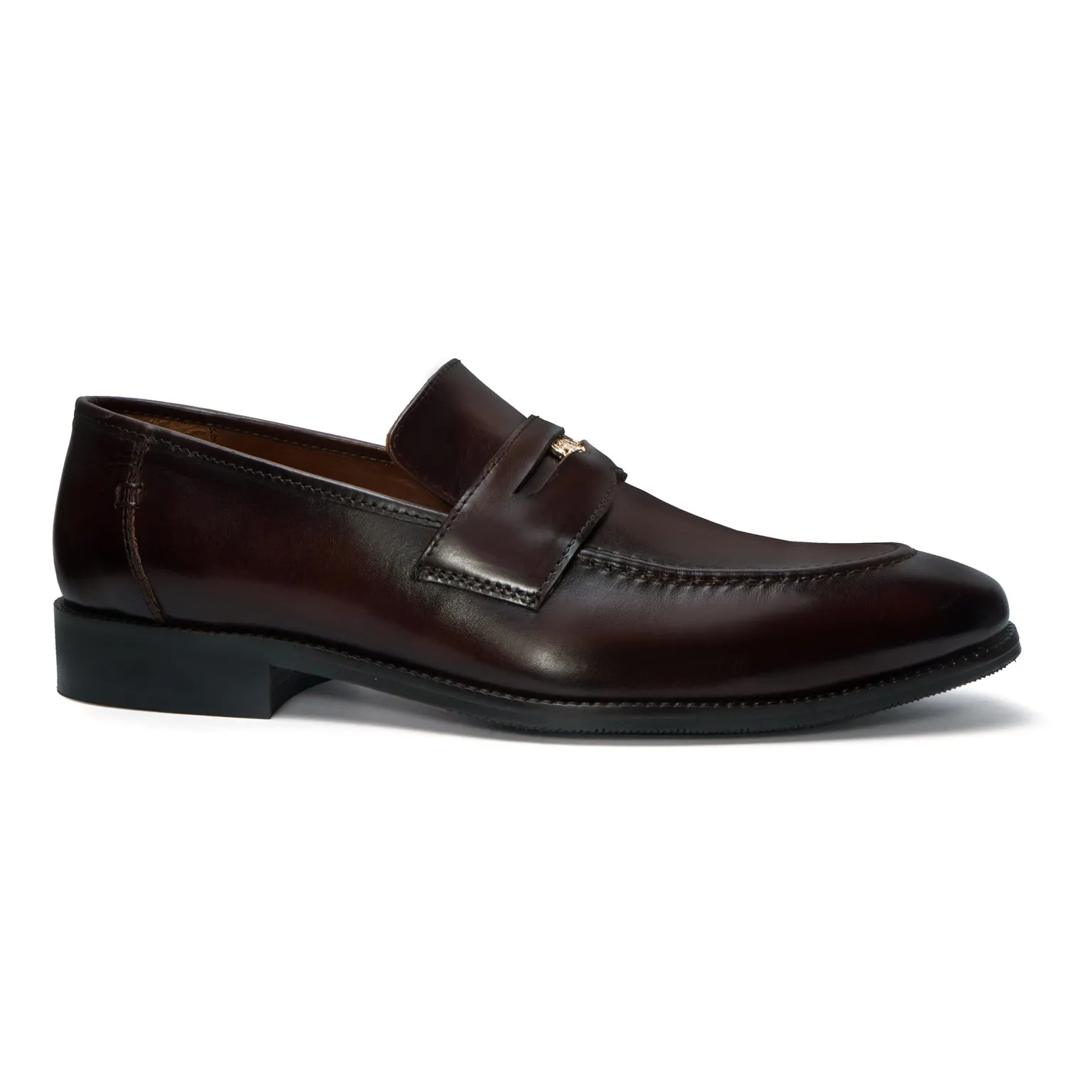 Trademark Lion Logo Penny Loafers in Dark Brown Leather