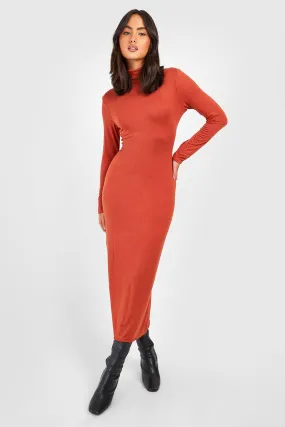 Turtleneck Long Sleeve Midi Dress