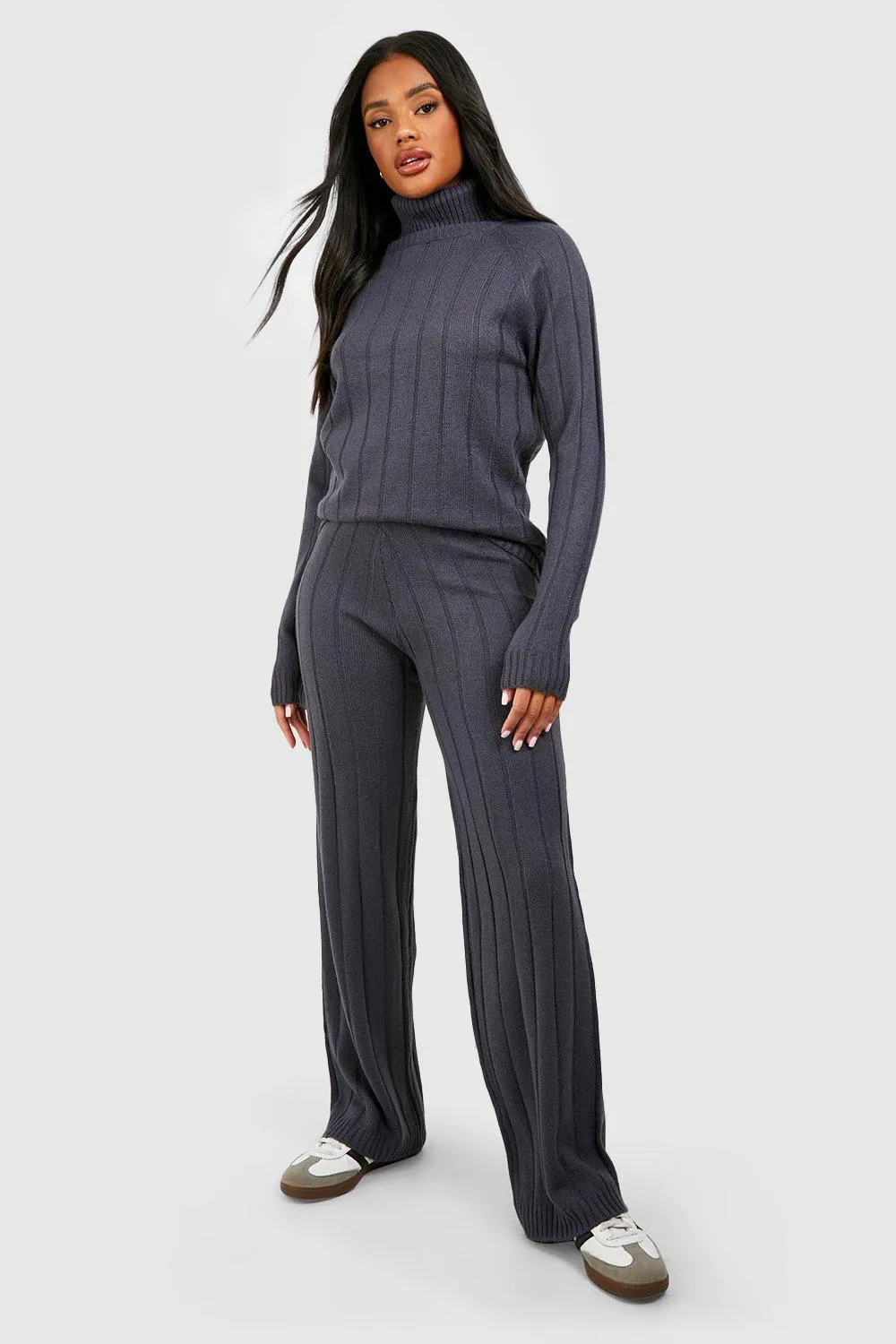 Wide Rib Turtleneck & Pants Knitted Two-Piece