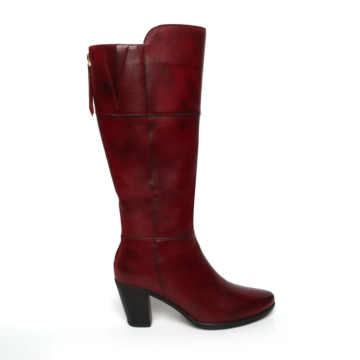 Wine Knee Height Back Zip Ladies Boots By BRUNE & BARESKIN