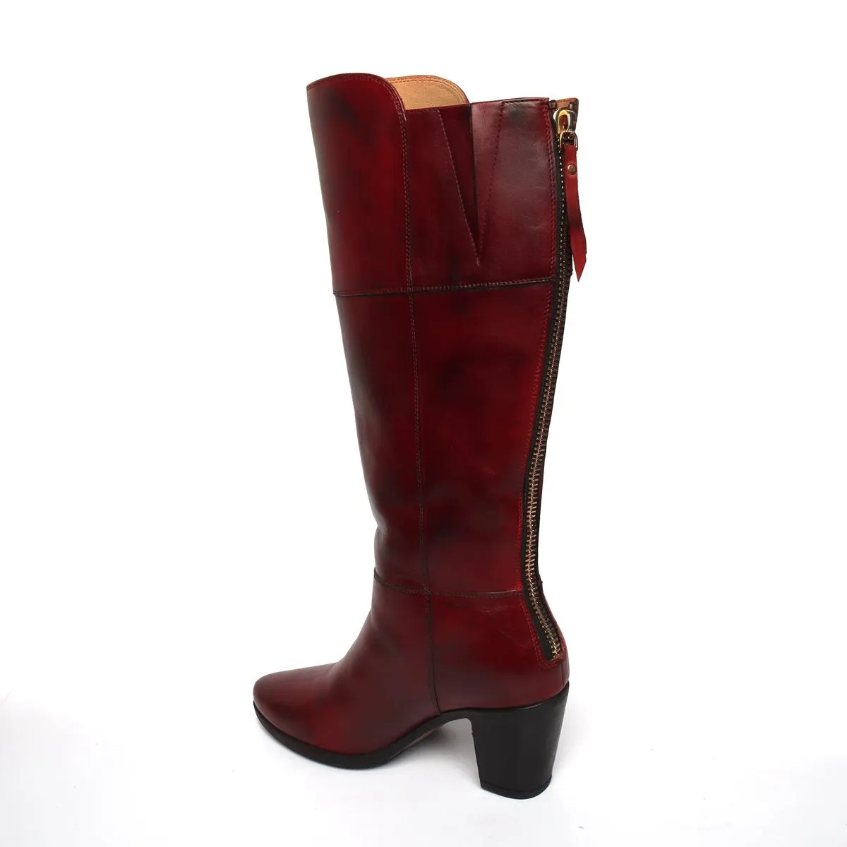 Wine Knee Height Back Zip Ladies Boots By BRUNE & BARESKIN