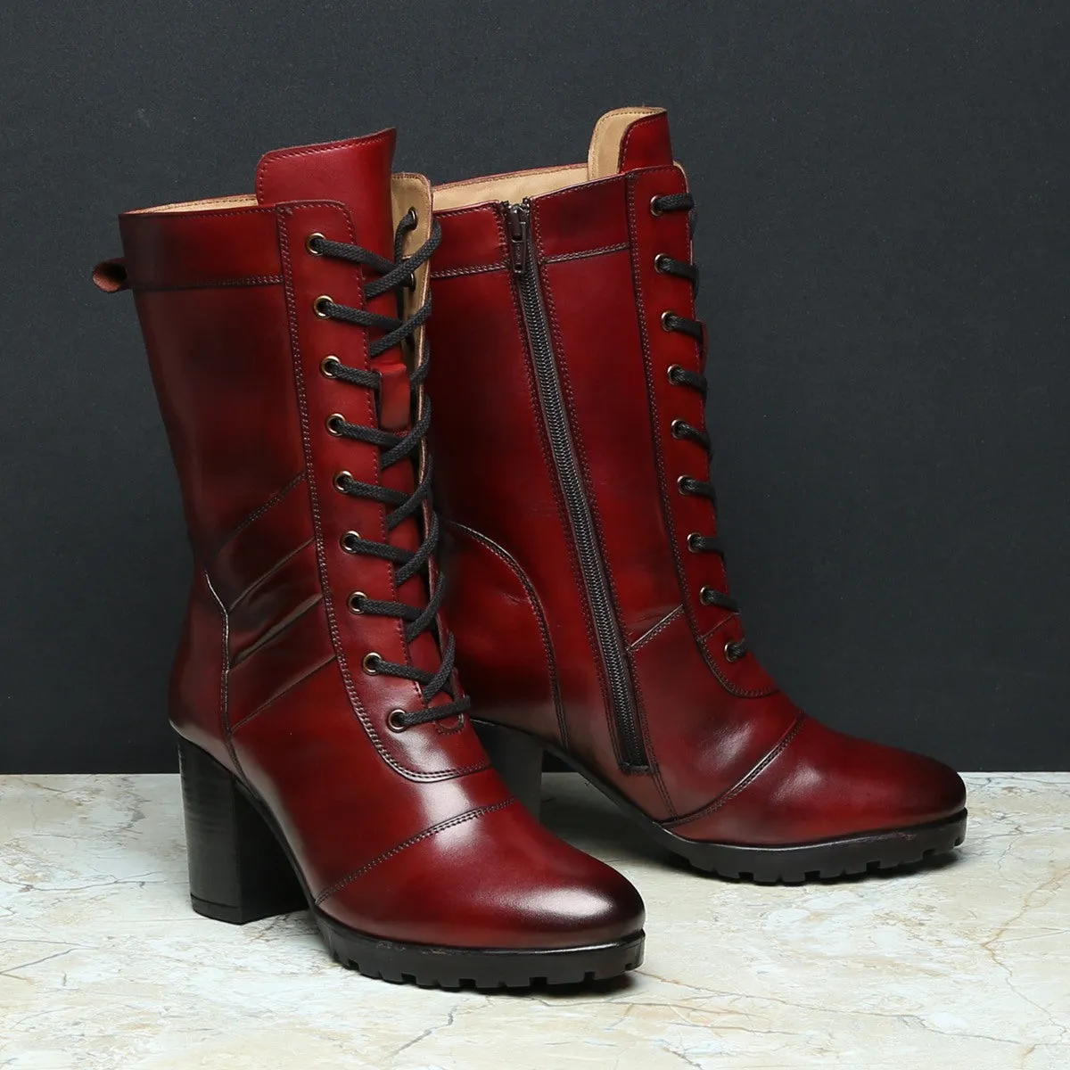 Wine Leather Long Lace Up Ladies Boots By Brune & Bareskin