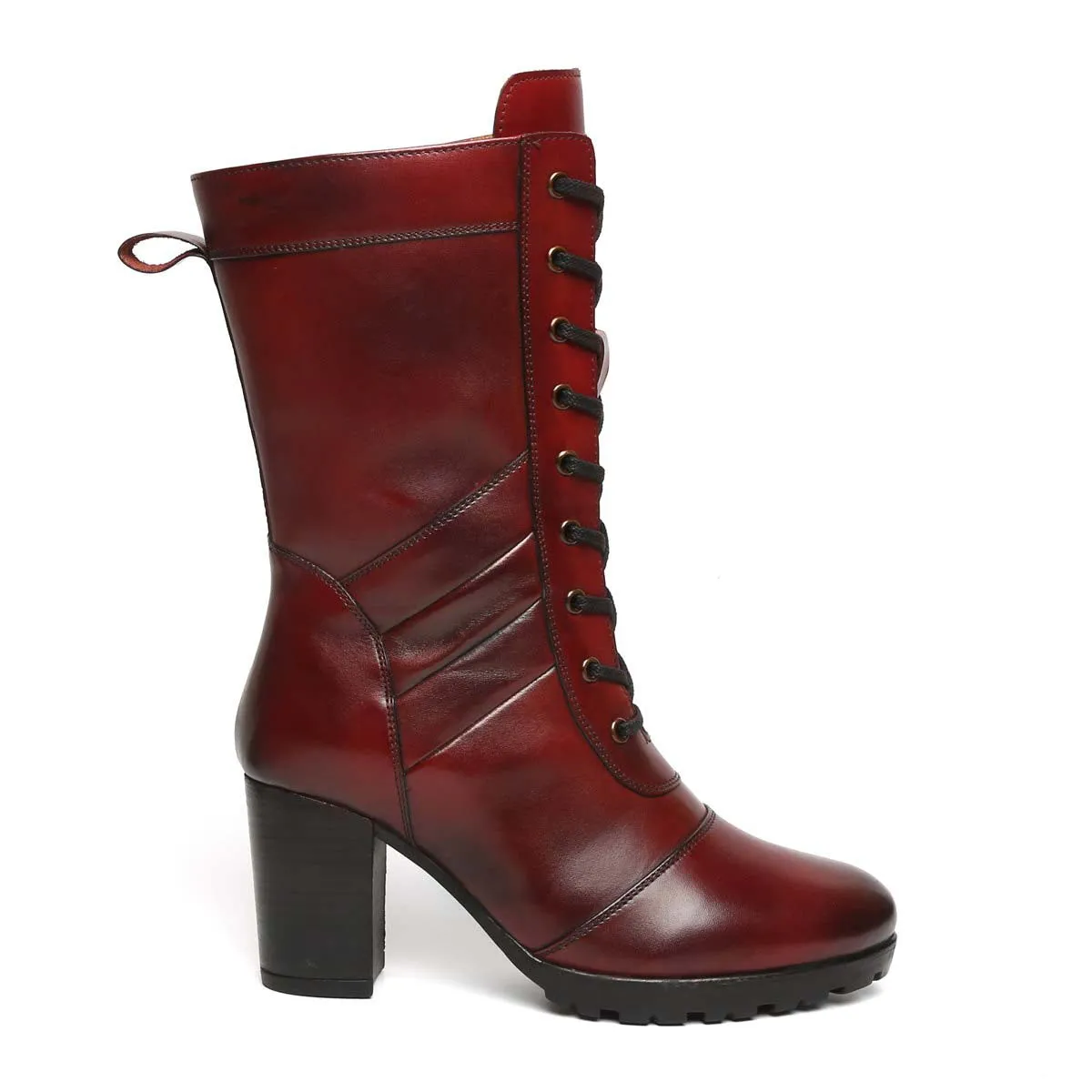 Wine Leather Long Lace Up Ladies Boots By Brune & Bareskin