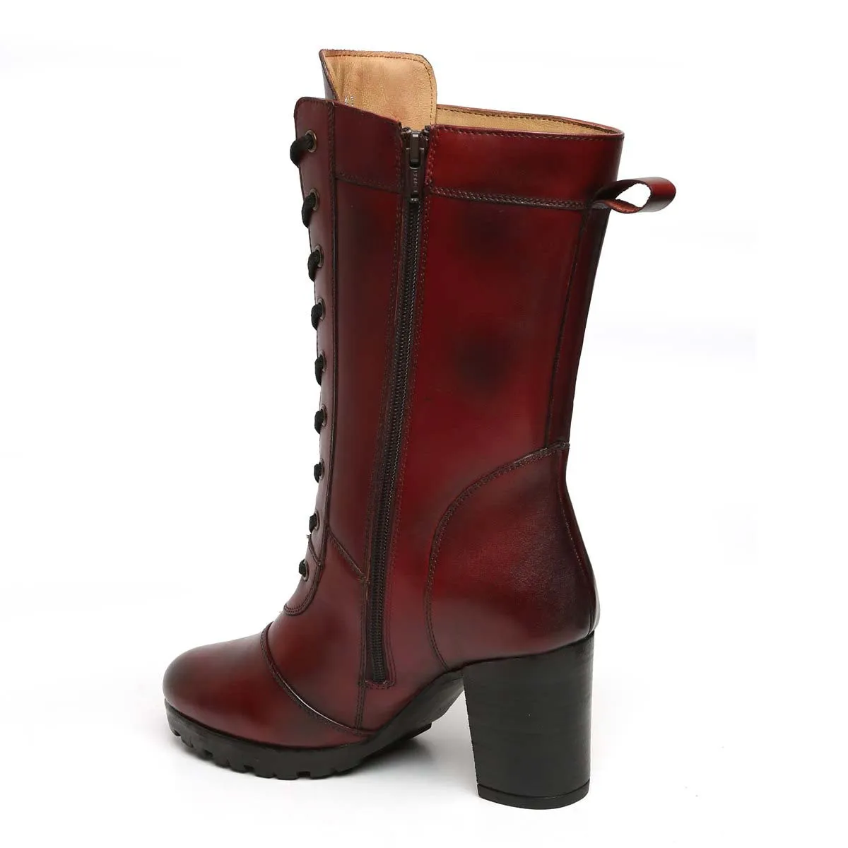 Wine Leather Long Lace Up Ladies Boots By Brune & Bareskin