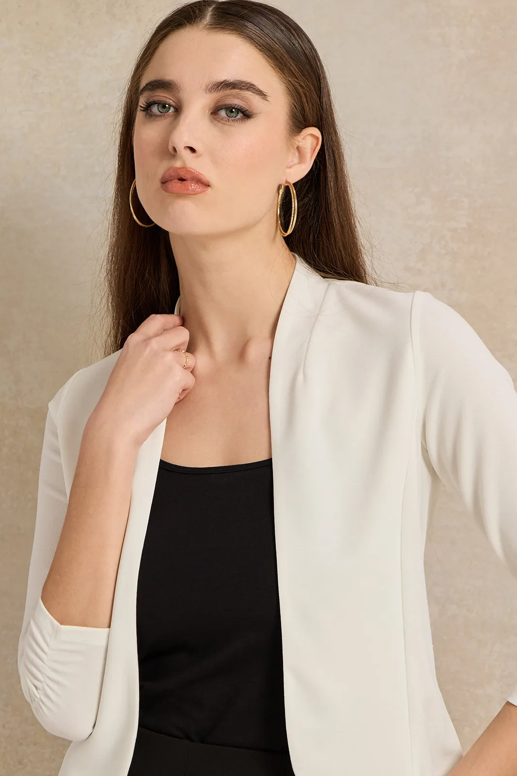 Women Ivory Cropped Long Sleeve Jacket